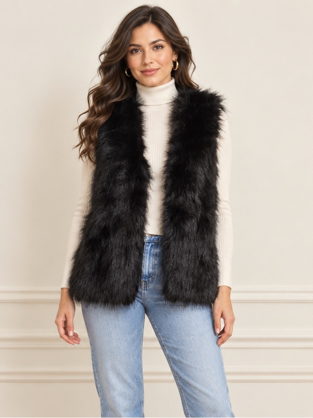 Black Faux Fur Vest Small – Mob Wife Glam Boho Halloween Layering